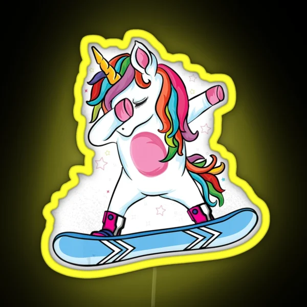 Cute Unicorn Snowboarding Skiing Dabbing Unicorn Snowboard RGB Neon Sign