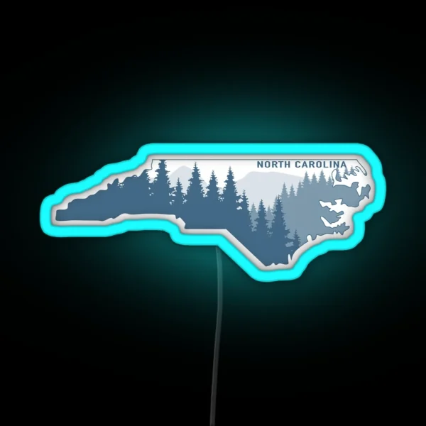 Cyan North Carolina RGB Neon Sign