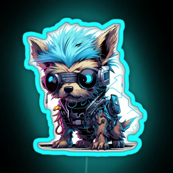 Cyberpunk Small Dog In Neon Colors RGB Neon Sign