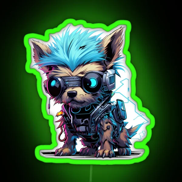 Cyberpunk Small Dog In Neon Colors RGB Neon Sign
