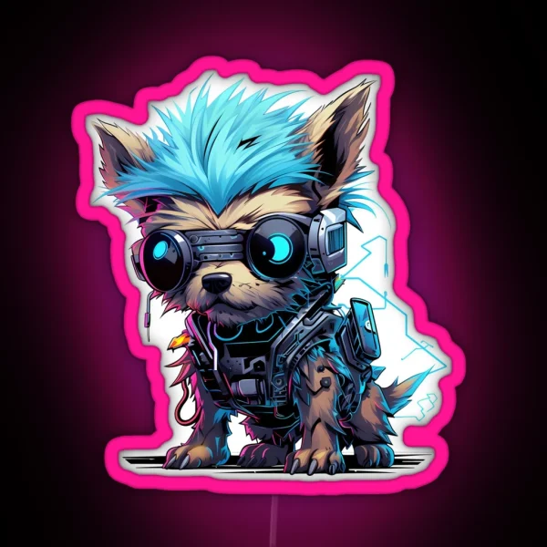 Cyberpunk Small Dog In Neon Colors RGB Neon Sign