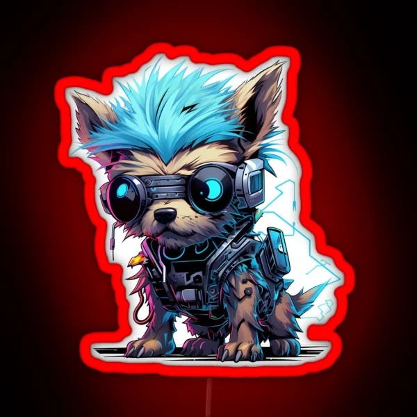 Cyberpunk Small Dog In Neon Colors RGB Neon Sign