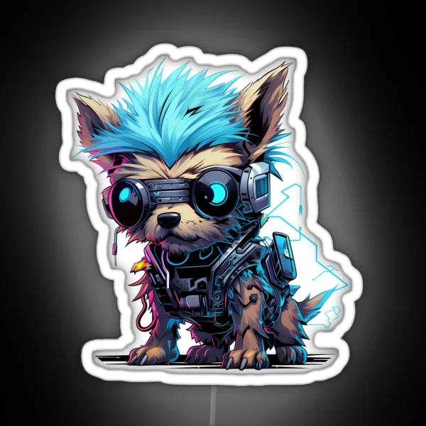 Cyberpunk Small Dog In Neon Colors RGB Neon Sign