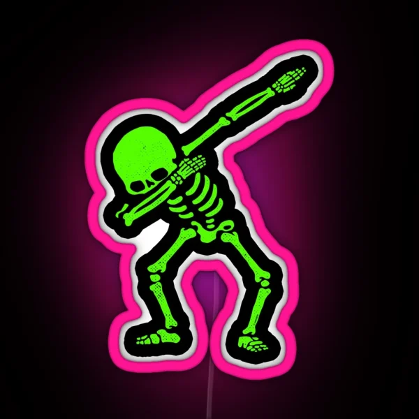 Dabbing Skeleton Green RGB Neon Sign