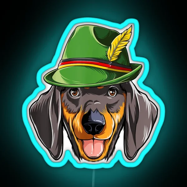 Dachshund Oktoberfest Lederhosen Alpine Hat RGB Neon Sign