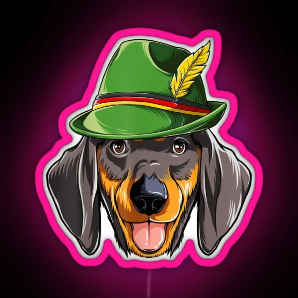 Dachshund Oktoberfest Lederhosen Alpine Hat RGB Neon Sign