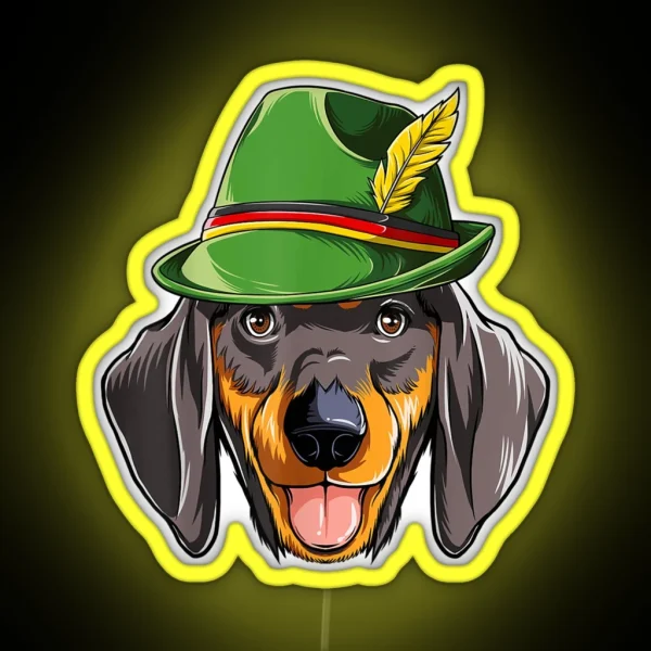 Dachshund Oktoberfest Lederhosen Alpine Hat RGB Neon Sign