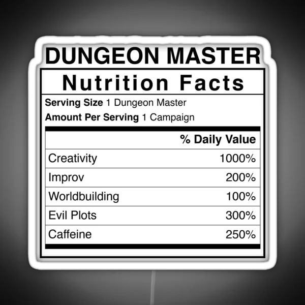 Dandd Dungeon Master Nutrition Facts RGB Neon Sign