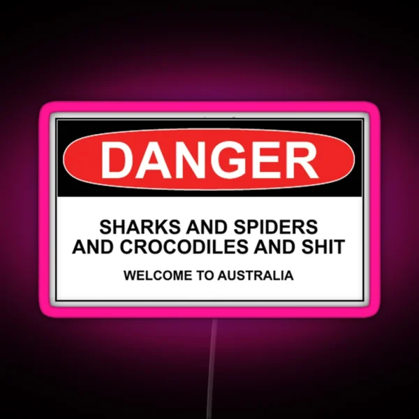 Danger Sharks And Spiders And Crocodiles And RGB Neon Sign