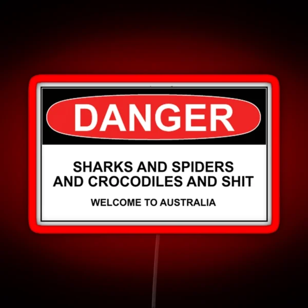 Danger Sharks And Spiders And Crocodiles And RGB Neon Sign