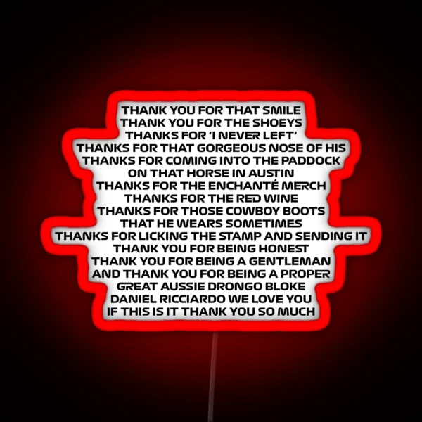 Daniel Ricciardo Goodbye Speech RGB Neon Sign