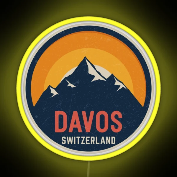 Davos Switzerland Mountain Design RGB Neon Sign