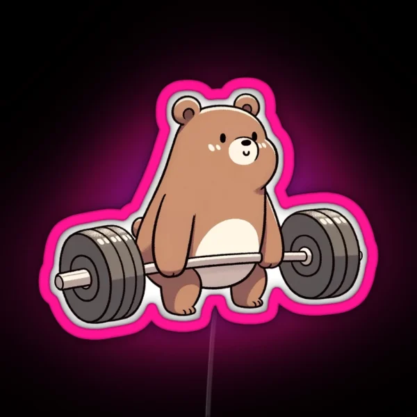 Deadlifting Bear RGB Neon Sign