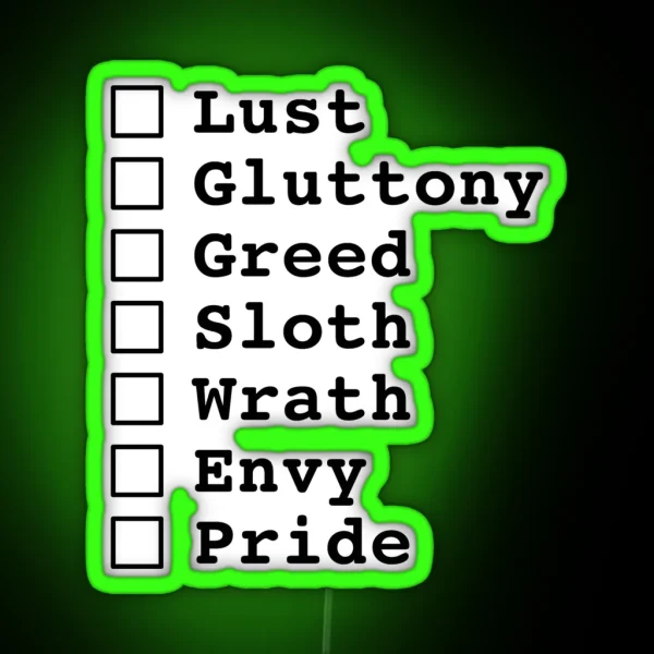 Deadly Sins Check List RGB Neon Sign