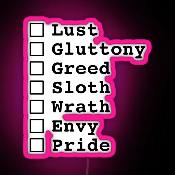 Deadly Sins Check List RGB Neon Sign