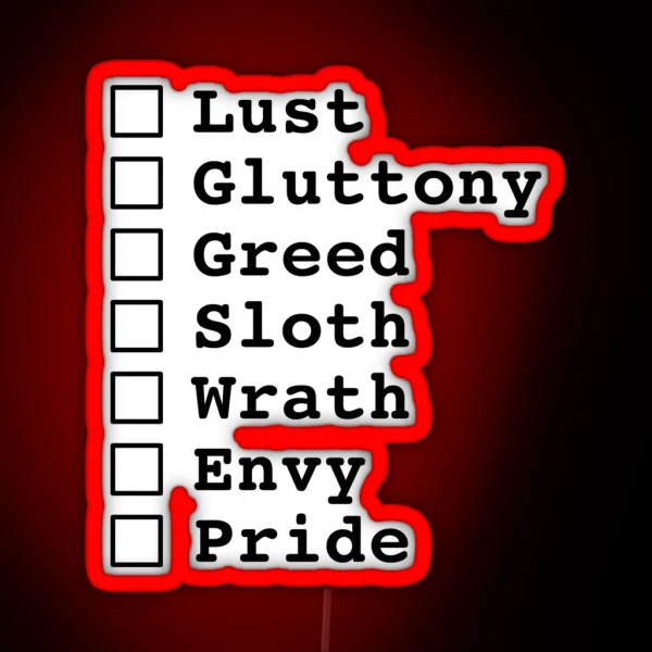 Deadly Sins Check List RGB Neon Sign