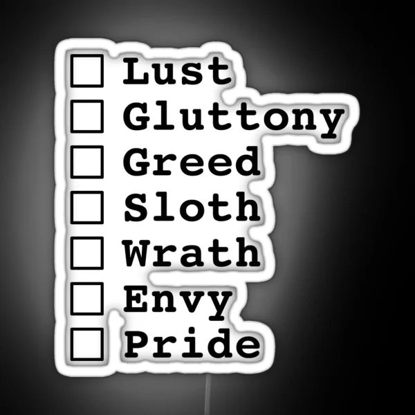 Deadly Sins Check List RGB Neon Sign