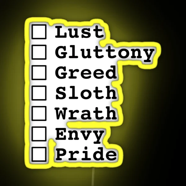 Deadly Sins Check List RGB Neon Sign