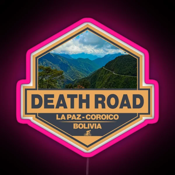 Death Road Bolivia Travel Art Badge RGB Neon Sign