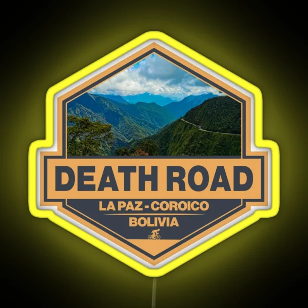 Death Road Bolivia Travel Art Badge RGB Neon Sign