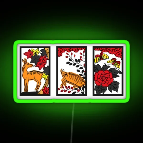Deer Boar Butterfly Hanafuda Hand Koi Koi RGB Neon Sign