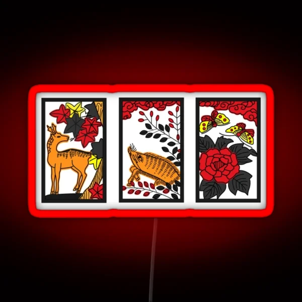 Deer Boar Butterfly Hanafuda Hand Koi Koi RGB Neon Sign