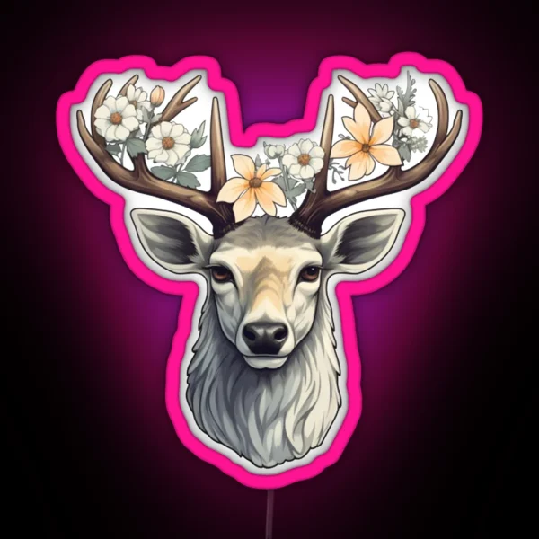 Deer Flowers RGB Neon Sign