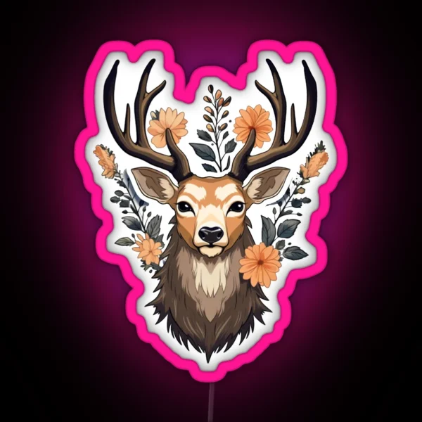 Deer Flowers RGB Neon Sign