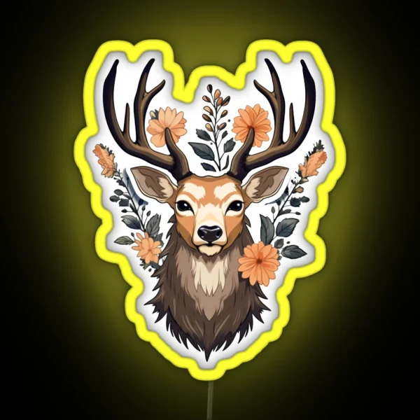 Deer Flowers RGB Neon Sign