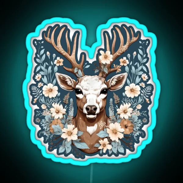 Deer Flowers RGB Neon Sign