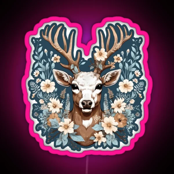 Deer Flowers RGB Neon Sign