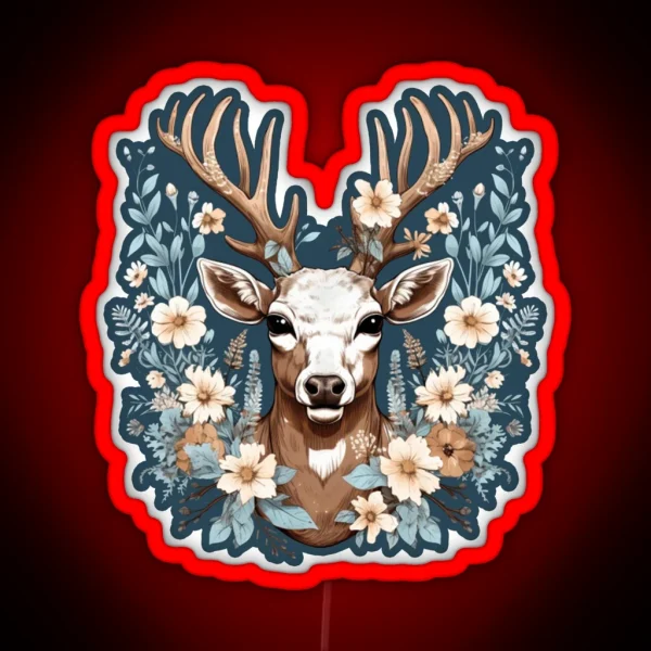 Deer Flowers RGB Neon Sign