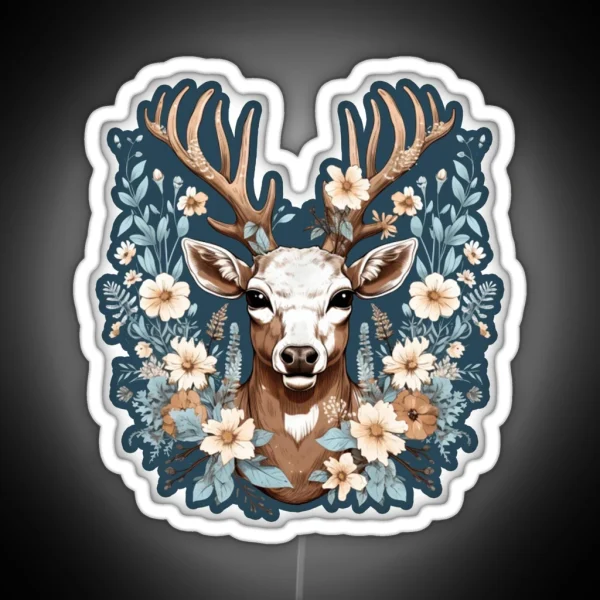 Deer Flowers RGB Neon Sign