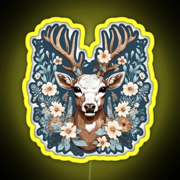 Deer Flowers RGB Neon Sign