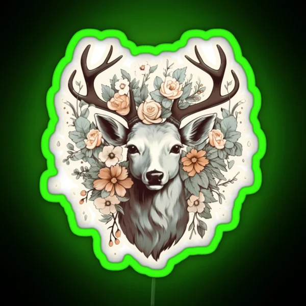 Deer Flowers RGB Neon Sign