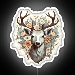 Deer Flowers RGB Neon Sign