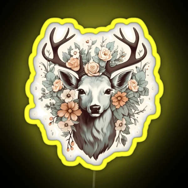 Deer Flowers RGB Neon Sign