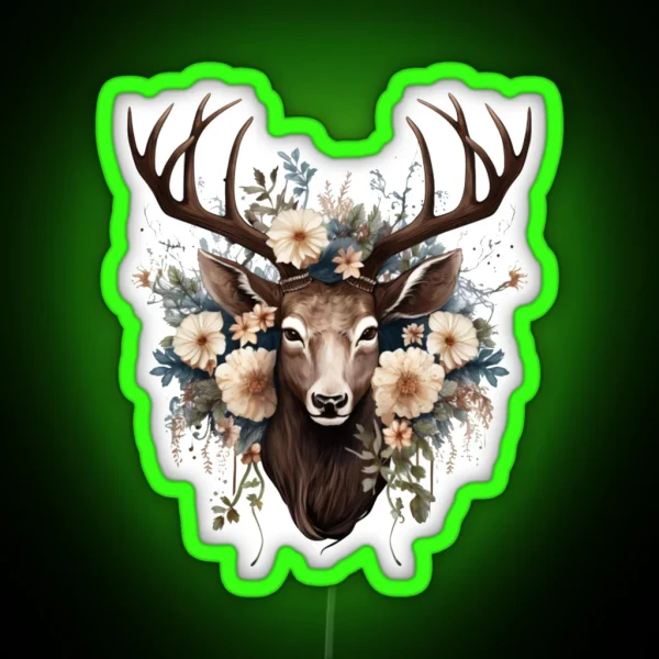 Deer Flowers RGB Neon Sign