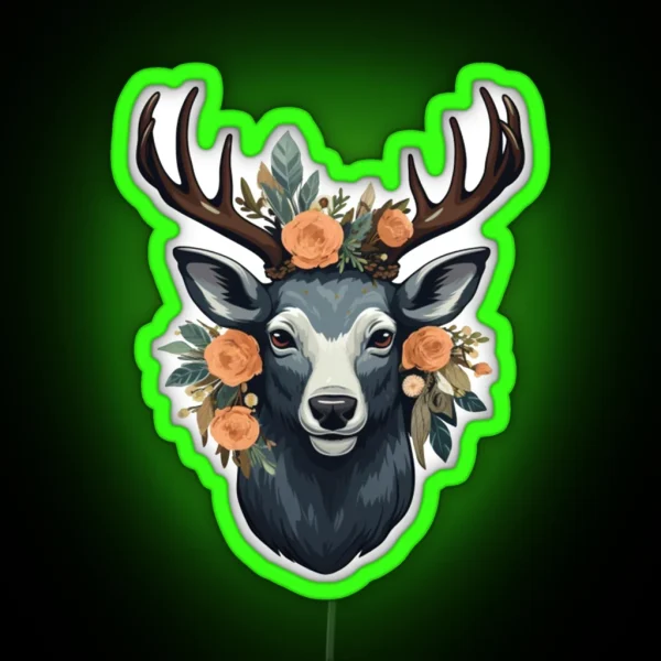 Deer Flowers RGB Neon Sign