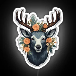 Deer Flowers RGB Neon Sign