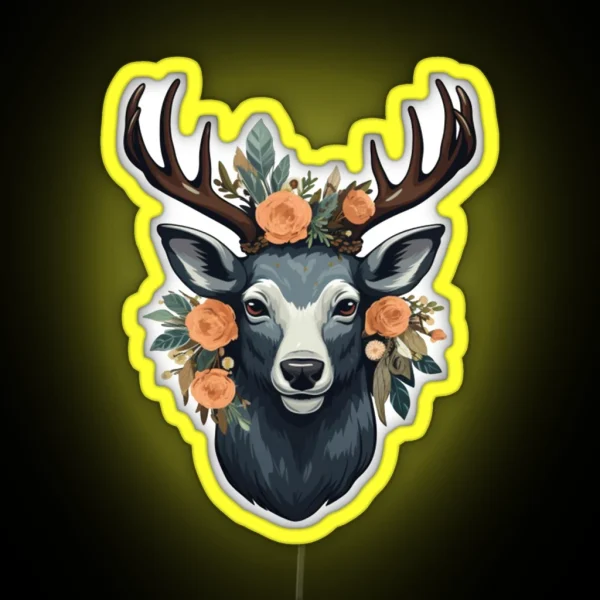 Deer Flowers RGB Neon Sign