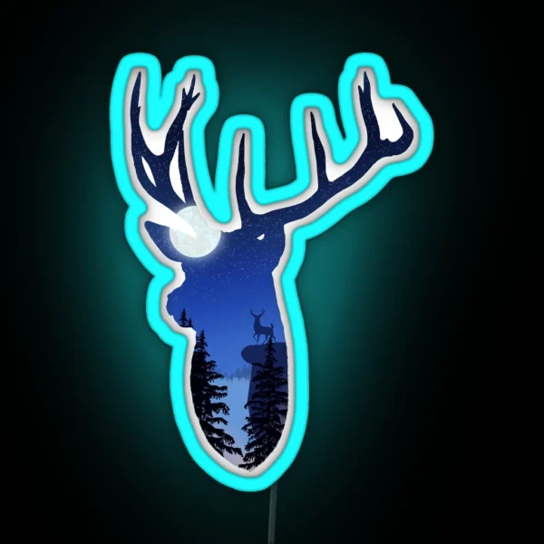 Deer Mountain At Night RGB Neon Sign