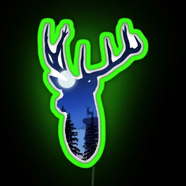 Deer Mountain At Night RGB Neon Sign