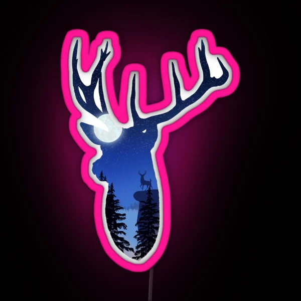 Deer Mountain At Night RGB Neon Sign