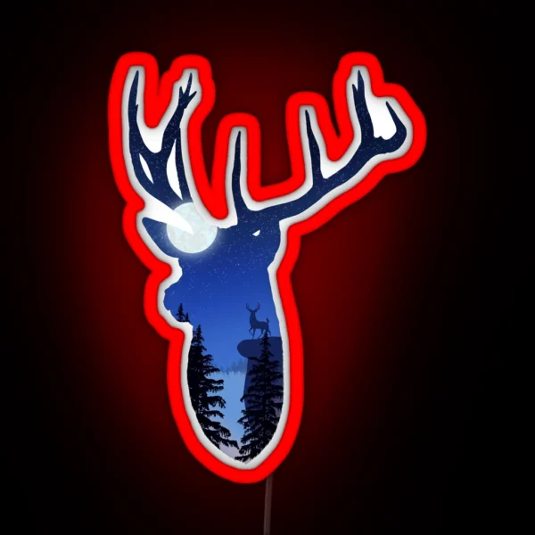 Deer Mountain At Night RGB Neon Sign