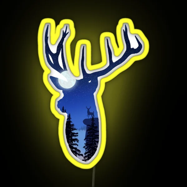 Deer Mountain At Night RGB Neon Sign