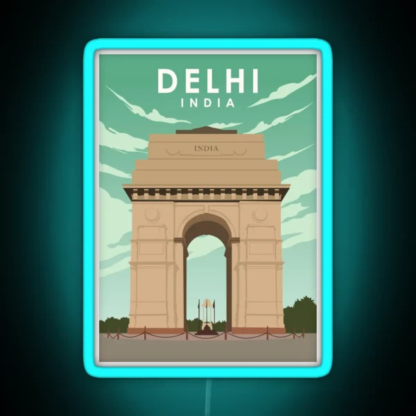 Delhi India Vintage Retro Minimal Travel RGB Neon Sign