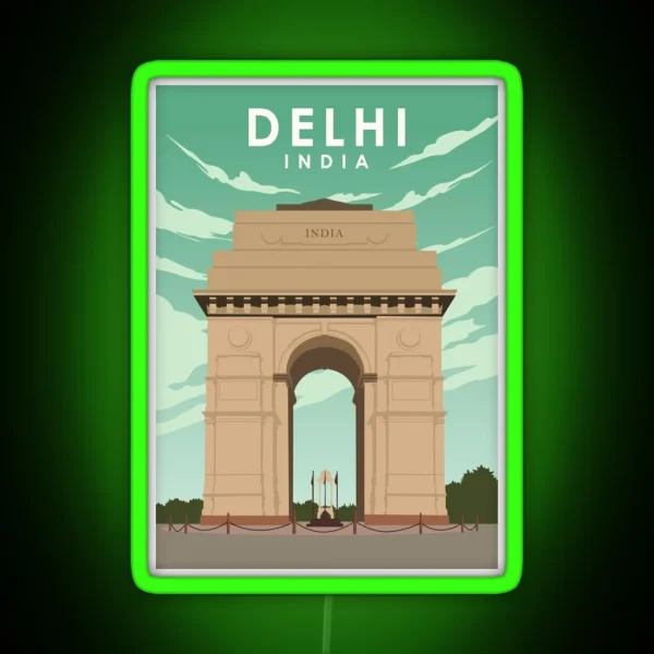 Delhi India Vintage Retro Minimal Travel RGB Neon Sign