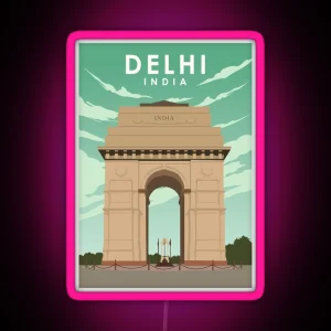 Delhi India Vintage Retro Minimal Travel Poster RGB Neon Sign