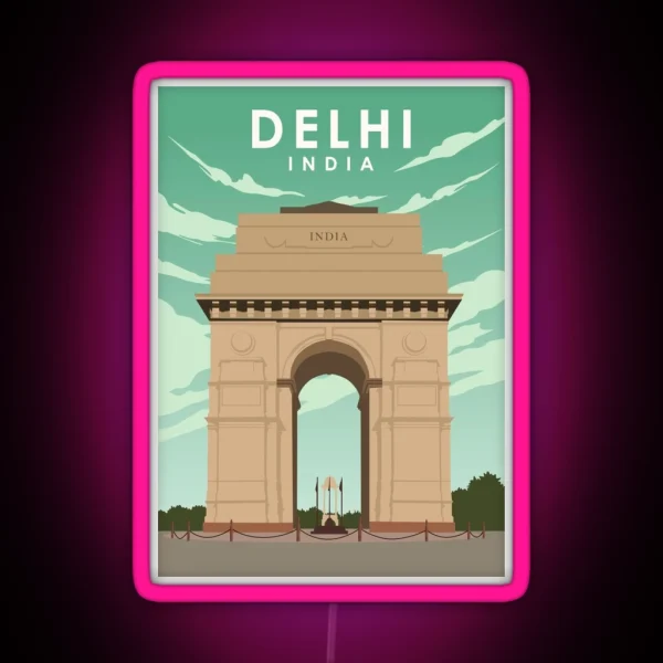 Delhi India Vintage Retro Minimal Travel RGB Neon Sign